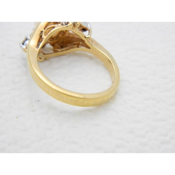 14k H.G.E. Gold Genuine Pearl Clear Rhinestone Ring Size 5.25 - Picture 3 of 4